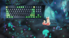 kfaPBT Forest Watcher keycaps navy and green mechanical keyboards. Inspired by lush greenery of a forest with a touch of magic.  Also has a matching Deskmat design. 